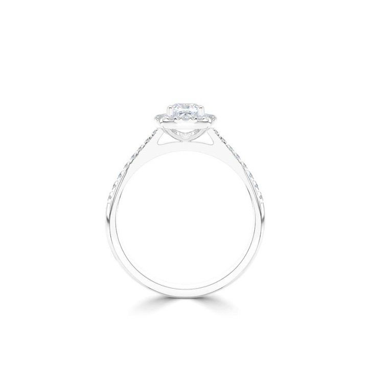 Platinum Cushion Cut Halo Diamond Ring With Diamond Set Shoulders