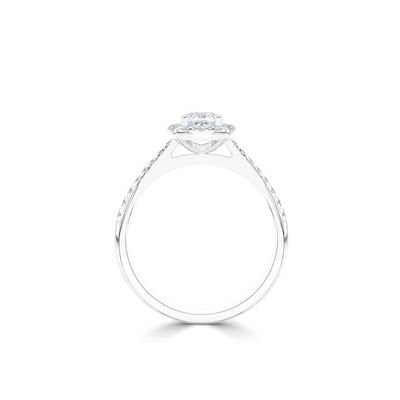 Platinum Cushion Cut Halo Diamond Ring With Diamond Set Shoulders