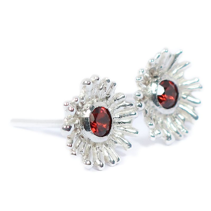 Silver Garnet Senetti Stud Earrings