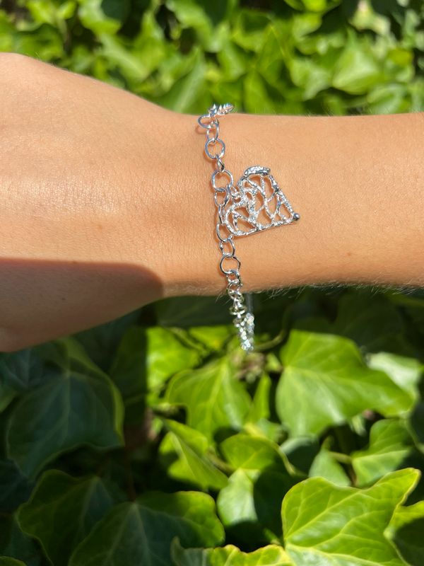 Silver Original Jane Watling Ex/Ex Fine Fused Bracelet &amp; Birdsnest Heart + Free Stud Earrings