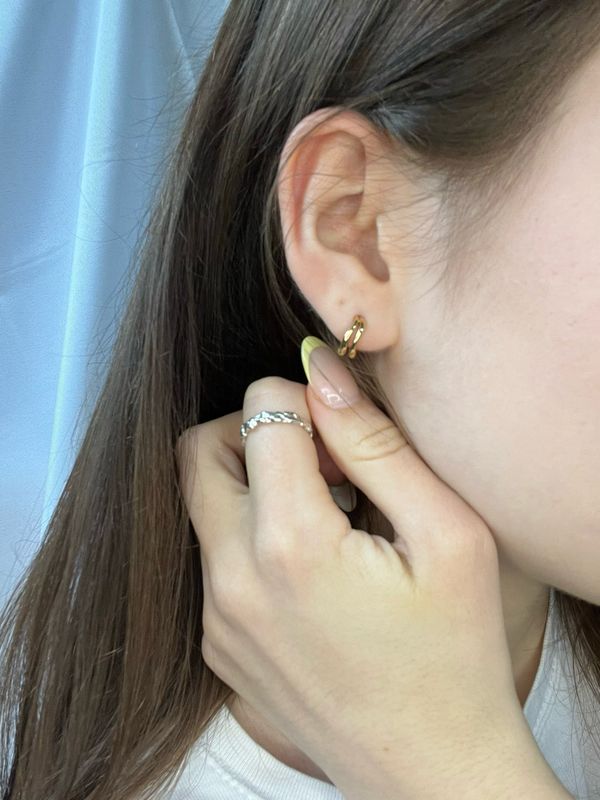 14ct Yellow Gold Cyclone 2 Huggie Earrings