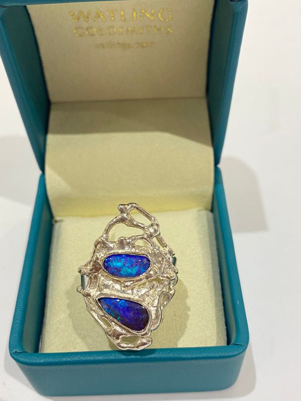 Silver Black Opal Woven Cobweb Ring