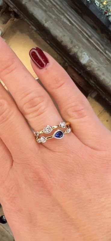 18ct Yellow Gold &amp; Platinum Blue Sapphire &amp; Diamond ​Lysera Ring