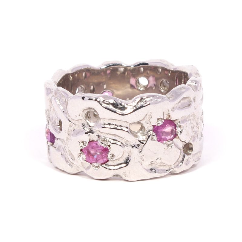 ONE OFF -Silver Pink Sapphire Wide Polished Filigree Ring