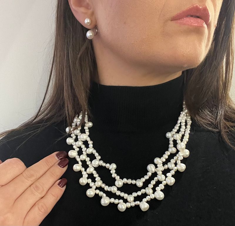 Three-Row Baroque Pearl Necklace
