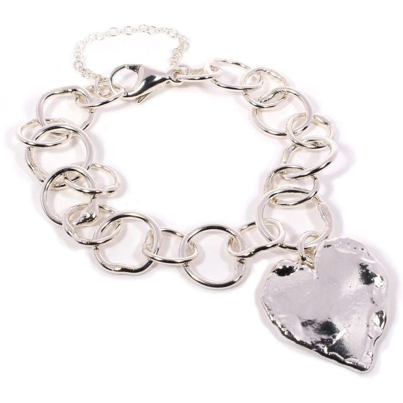 Silver Original Jane Watling Heavy Fused Bracelet &amp; Heart Charm (23mm wide) + FREE Solid Baby Heart Stud Earrings