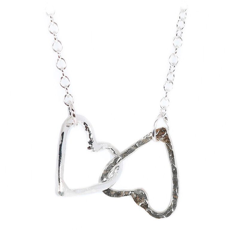 Silver 15mm Double Heart Necklace + HALF PRICE Open Heart Stud Earrings