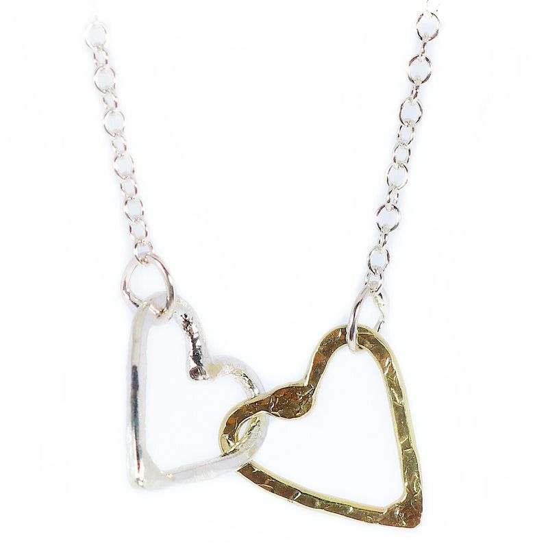 Silver and 14ct Gold 20mm Double Heart Necklace