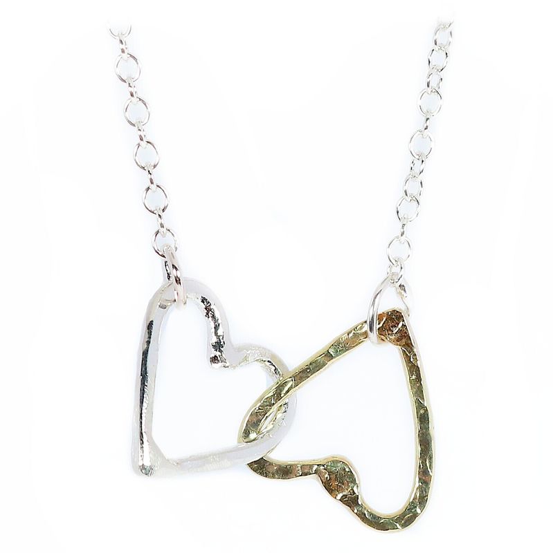 Silver and 14ct Gold 20mm Double Heart Necklace