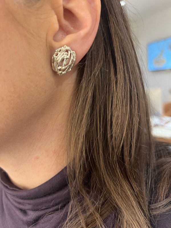 Silver Birdsnest Stud Earrings 20mm