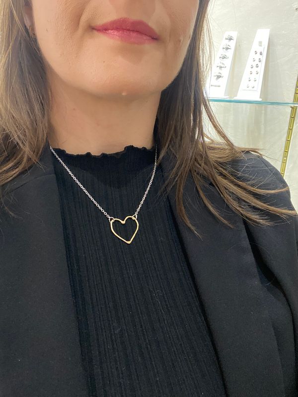 14ct Yellow Gold &amp; Silver 25mm Heart Necklace