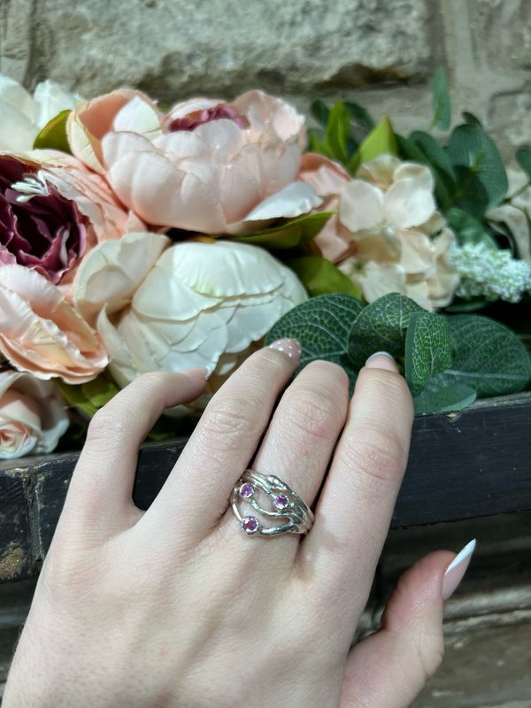 Silver Pink Sapphire Twister Ring