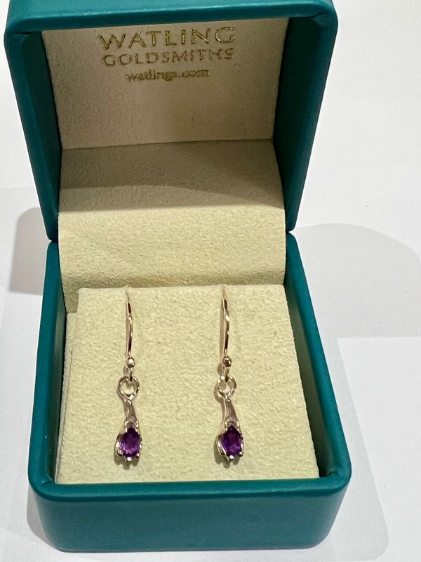 Silver Claw Set Purple Sapphire Drop Earrings