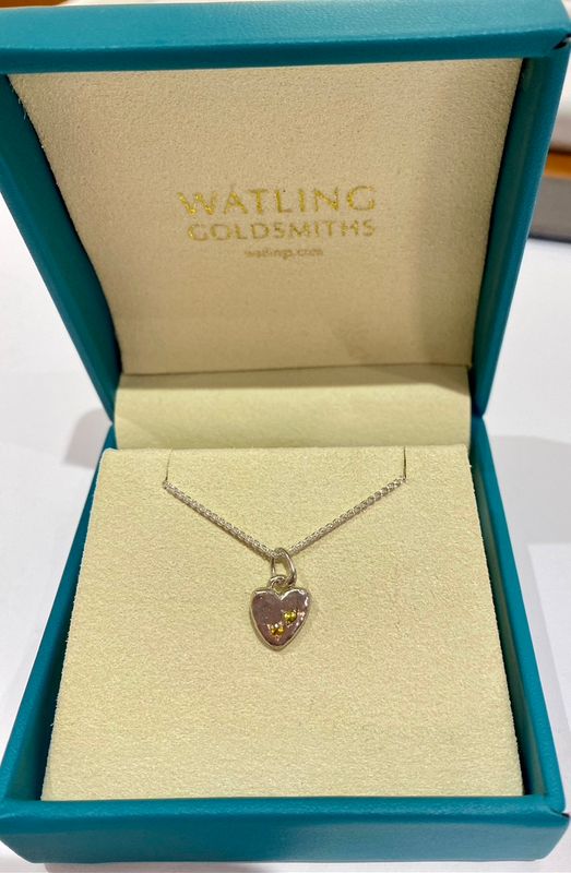 Silver Yellow Sapphire  Baby Heart Pendant &amp; Chain