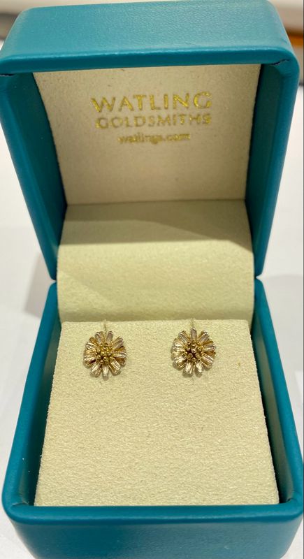 Silver &amp; 18ct Gold Daisy Stud Earrings