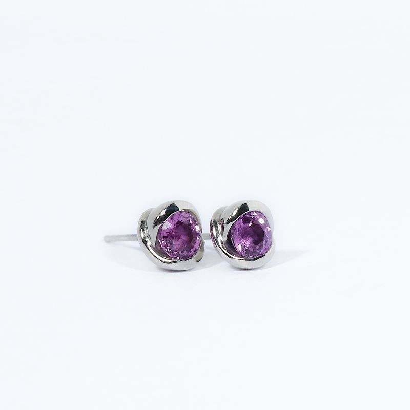 Platinum Pink- Purple Sapphire 1ct Rosebud Stud Earrings