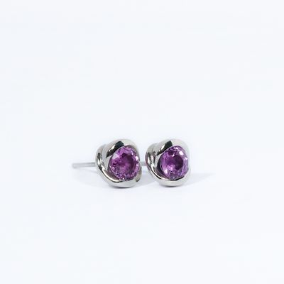 Platinum Pink- Purple Sapphire 1ct Rosebud Stud Earrings