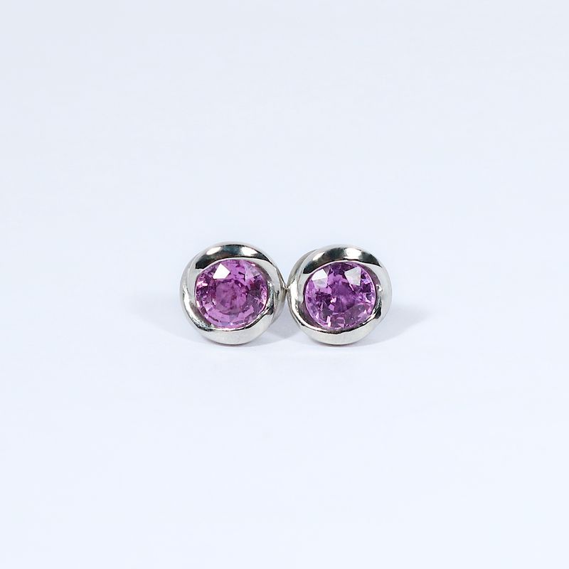 Platinum Pink- Purple Sapphire 1ct Rosebud Stud Earrings