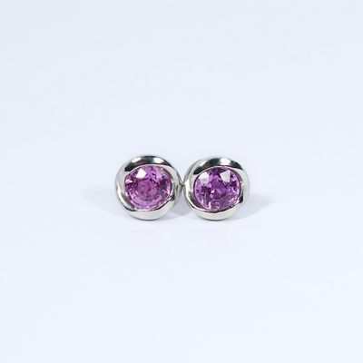 Platinum Pink- Purple Sapphire 1ct Rosebud Stud Earrings
