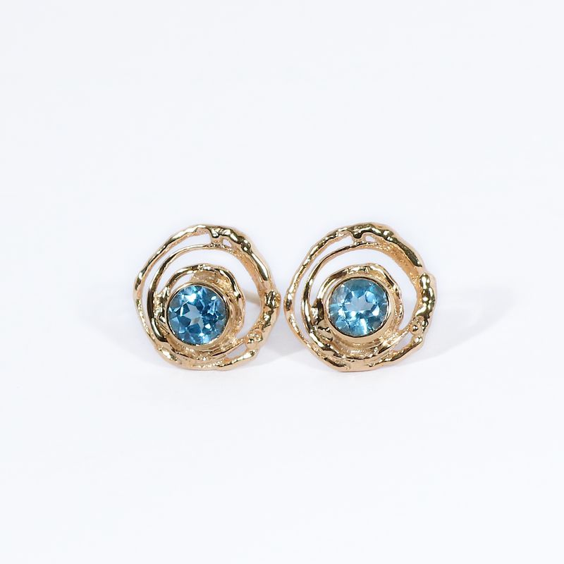 9ct Gold Swiss Blue Topaz Montana Swirl Stud Earrings