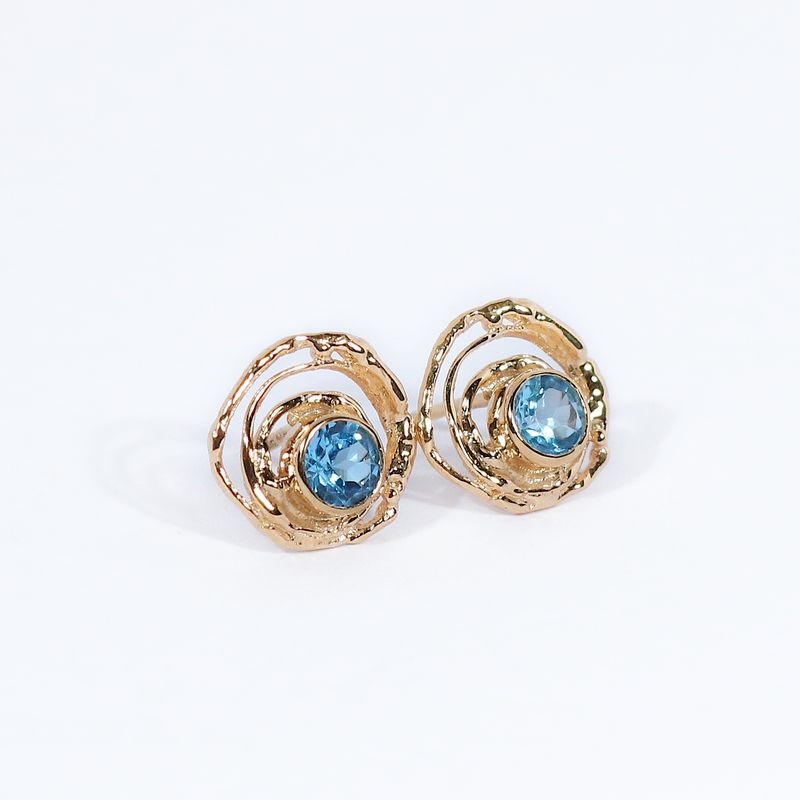 9ct Gold Swiss Blue Topaz Montana Swirl Stud Earrings
