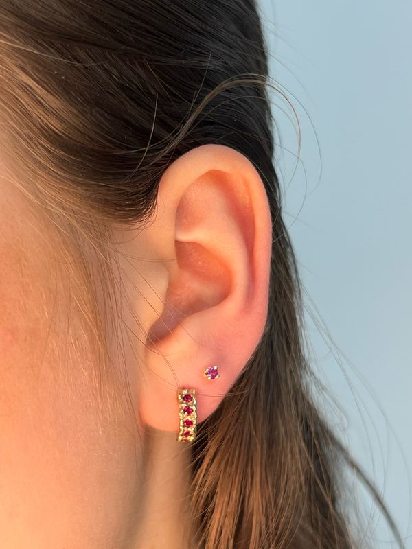 9ct Yellow Gold Claw Set Pink Sapphire Stud Earrings