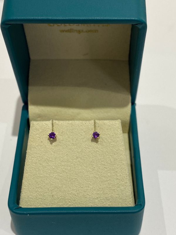 9ct Yellow Gold Claw Set Amethyst Stud Earrings
