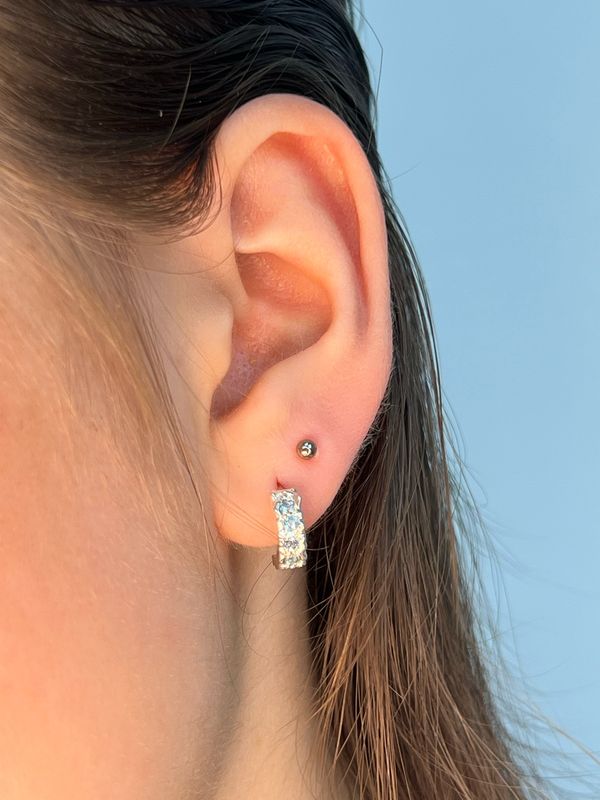 Silver &amp; 18ct White Gold Bead Stud Earrings
