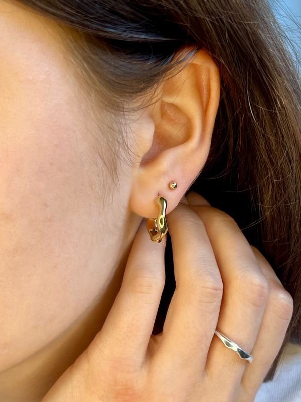 Silver  &amp; 18ct Gold Plated Wave Huggie Hoop Earrings