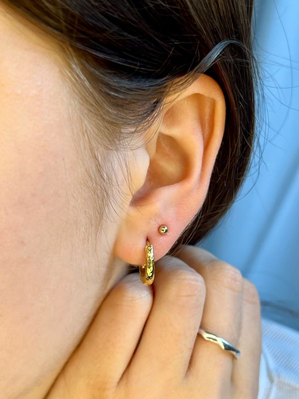 Silver &amp; 18ct Gold Plated  Organic Texture Huggie Hoop Earrings