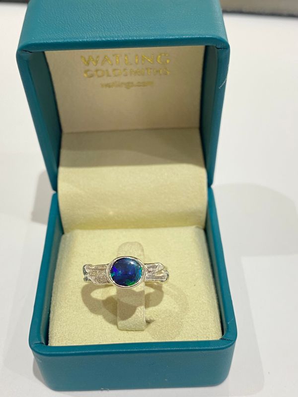 Silver Oval Black Opal Cyclone 2 Ring