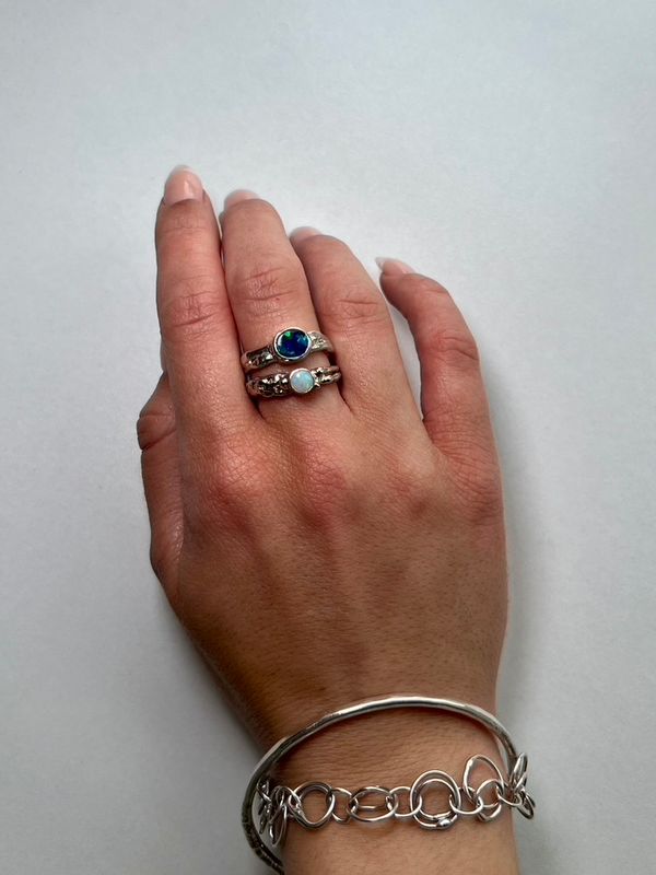 Silver Oval Black Opal Cyclone 2 Ring