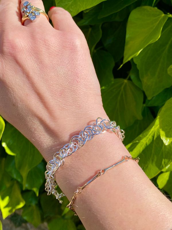 Silver Fine Entwine T-Bar Bracelet
