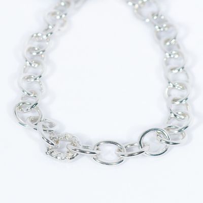Silver Fleur Oval Link Bracelet 7,5"