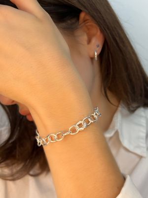 Silver Fleur Oval Link Bracelet 7,5"