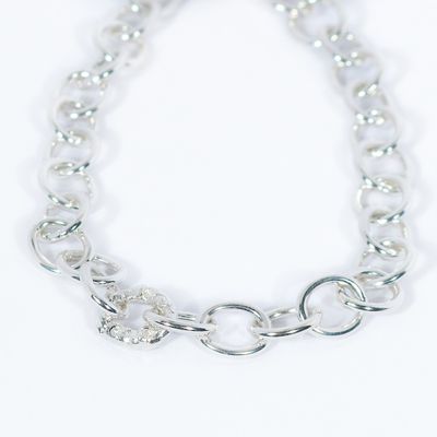 Silver Fleur Filigree Oval Link Bracelet 8"