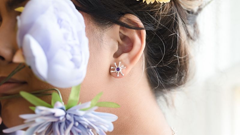 Silver Coral Moonstone Stud Earrings