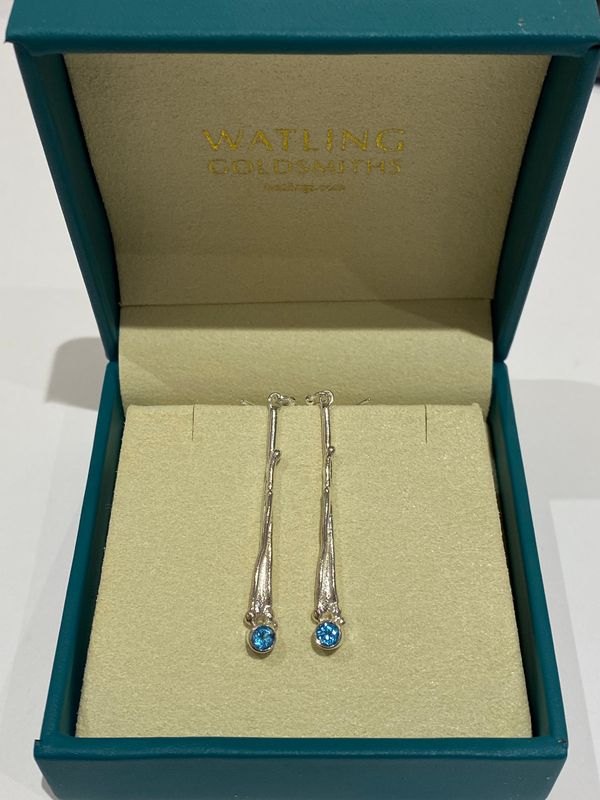 Silver Swiss Blue Topaz Willow Drop Earrings