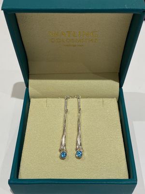 Silver Swiss Blue Topaz Willow Drop Earrings