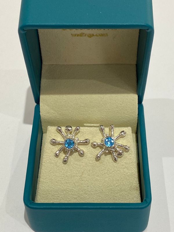 Silver Coral Swiss Blue Topaz Stud Earrings