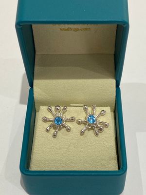 Silver Coral Swiss Blue Topaz Stud Earrings