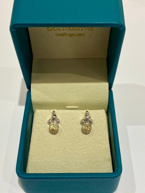 Silver Yellow Sapphire Champagne Stud Earrings