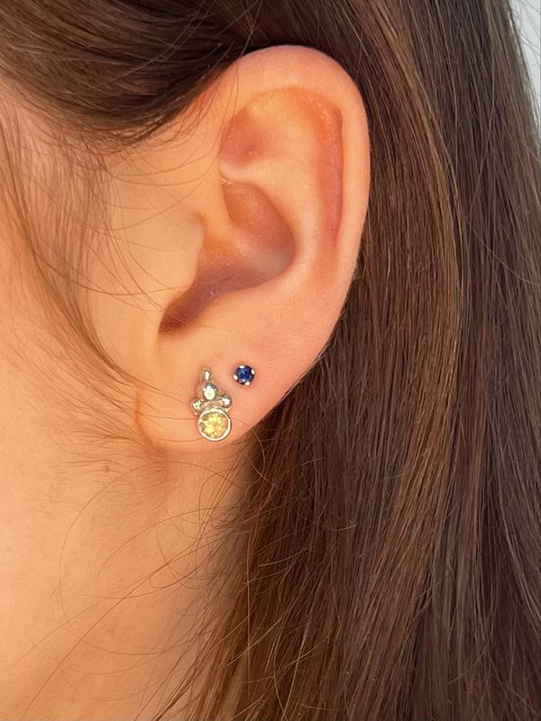 Silver Yellow Sapphire Champagne Stud Earrings