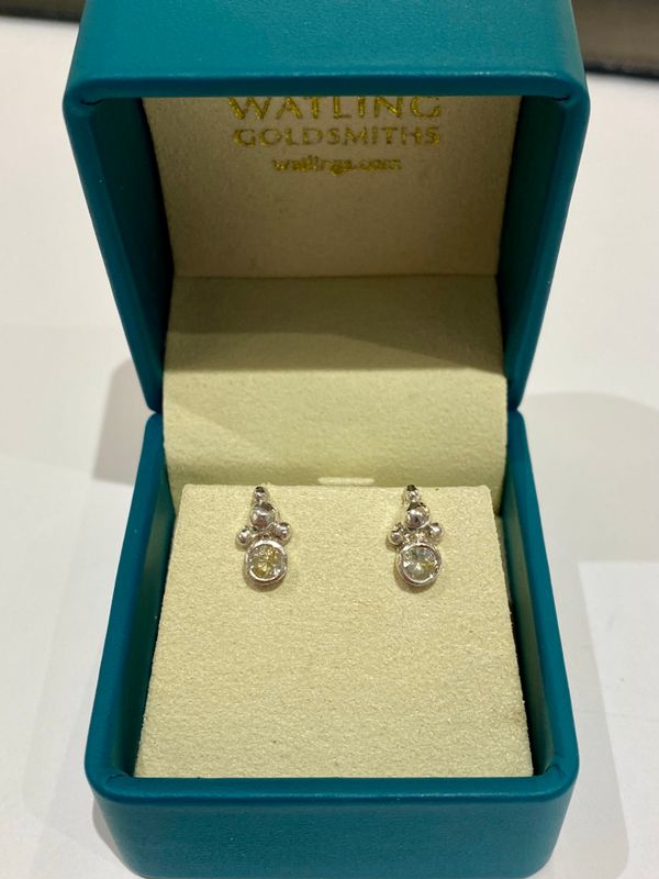 Silver White Sapphire Champagne Stud Earrings