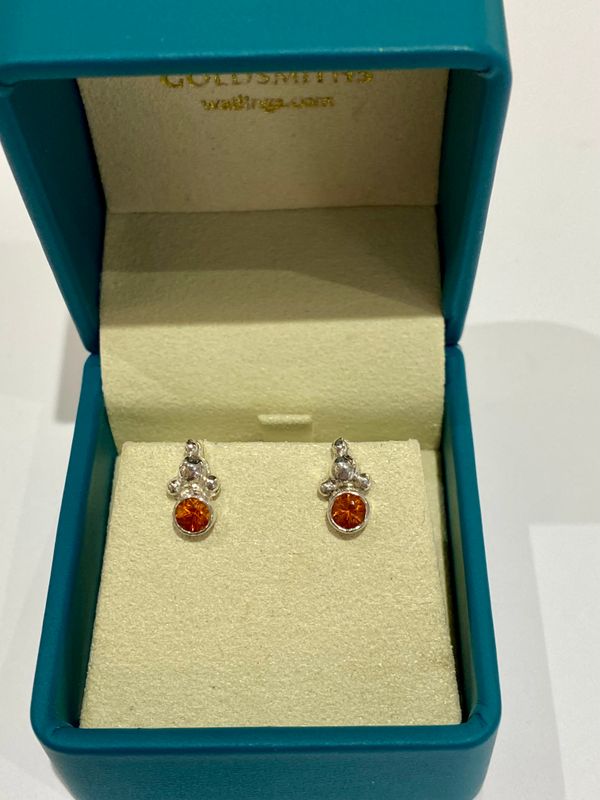 Silver Orange Sapphire Champagne Stud Earrings