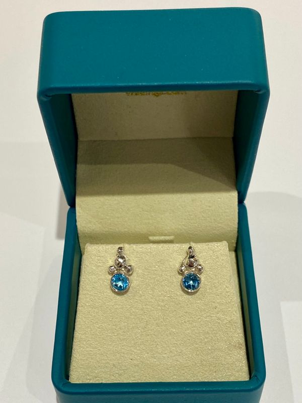 Silver Swiss Blue Topaz Champagne Stud Earrings