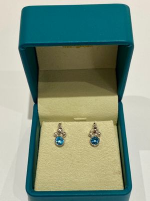 Silver Swiss Blue Topaz Champagne Stud Earrings