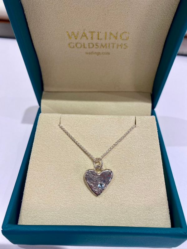 Silver Swiss Blue Topaz Heart Pendant &amp; Chain (15mm wide)