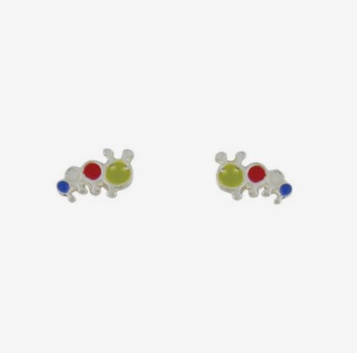 Silver Multicolour Caterpillar Stud Earrings