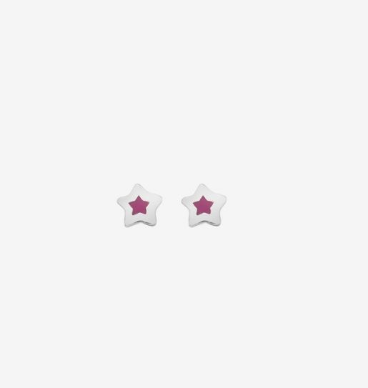Silver Pink Enamel Star Stud Earrings